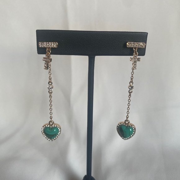 Jewelry - Chain earrings with Dangle turquoise heart and a cross
